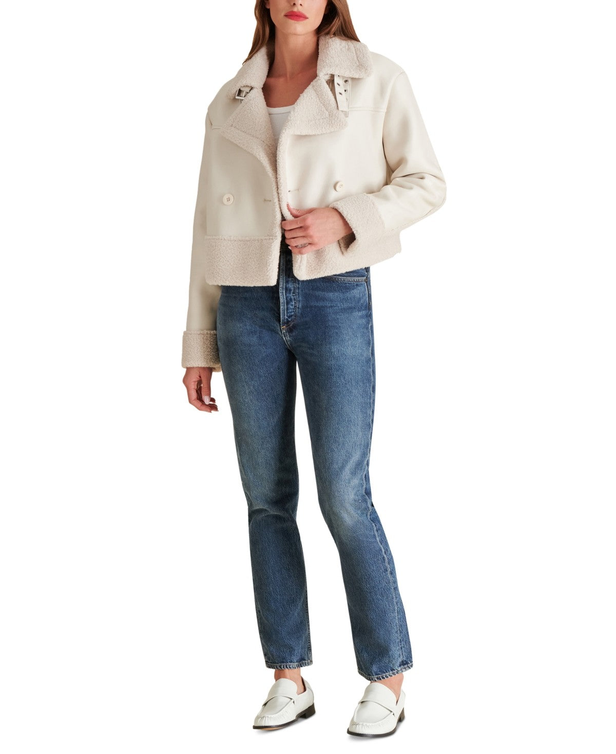 Steve Madden Women's Athen Faux-Shearling Aviator Jacket