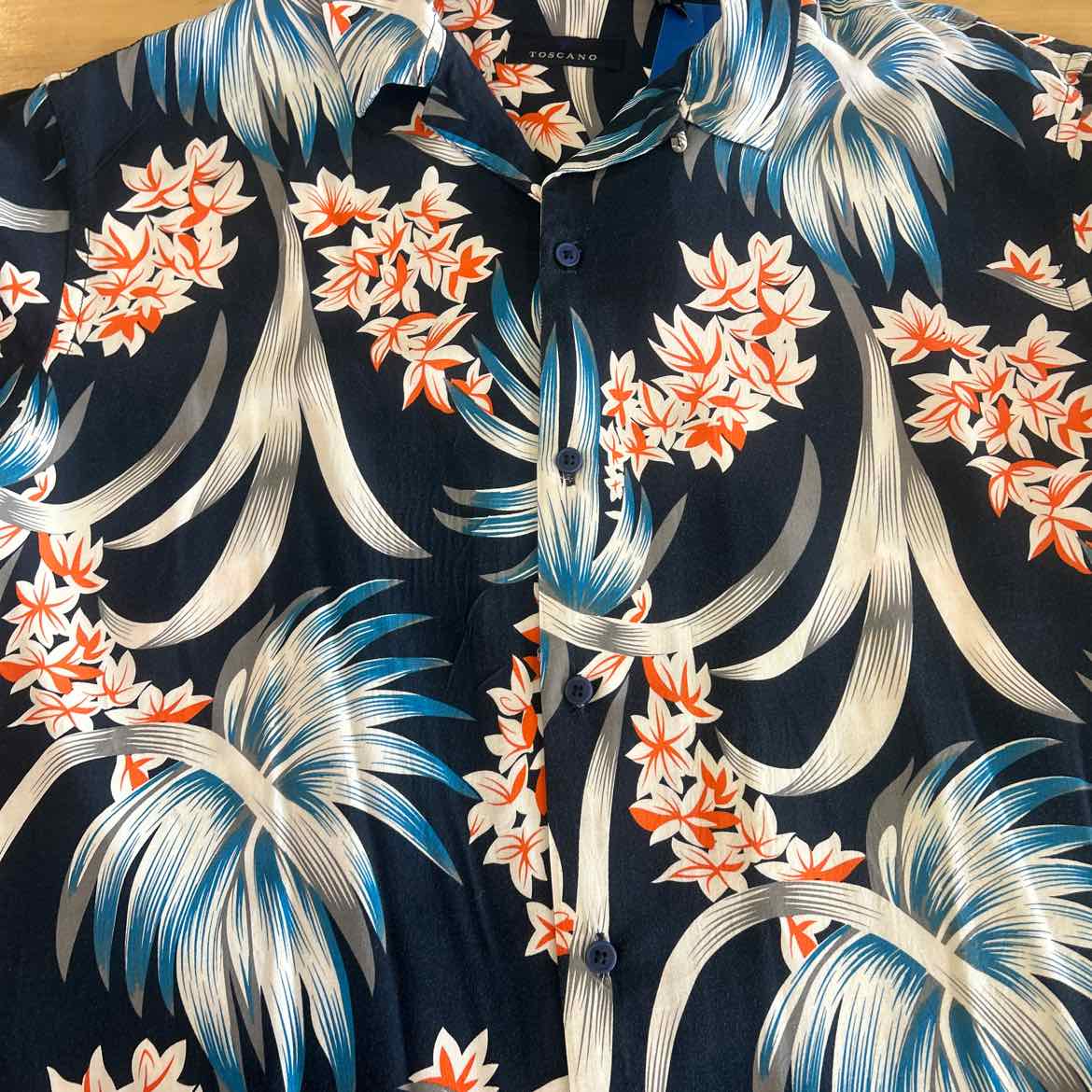 Toscano Size L Blue Preloved MENS Button Down Shirt