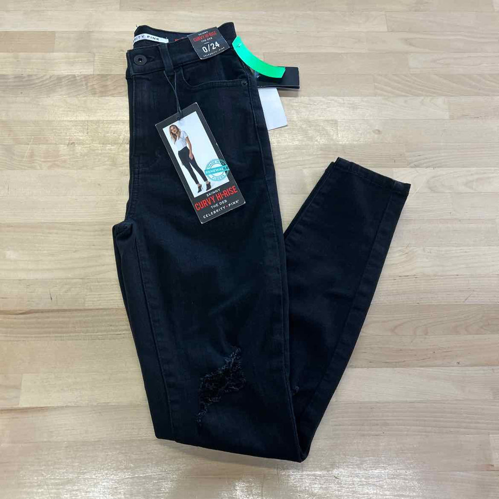 Juniors Celebrity Pink Curvy  Hi Rise Denim Jeans - Size 0 - black