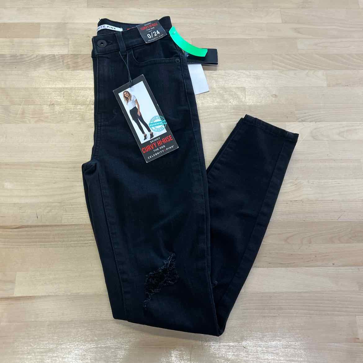 Juniors Celebrity Pink Curvy  Hi Rise Denim Jeans - Size 0 - black