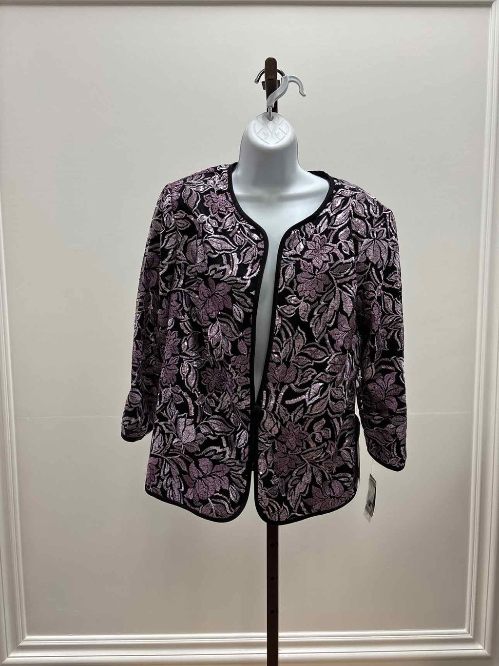 Alex Evenings Women's Scoop-Neck Tank & Embroidered Jacket - Black/Purple