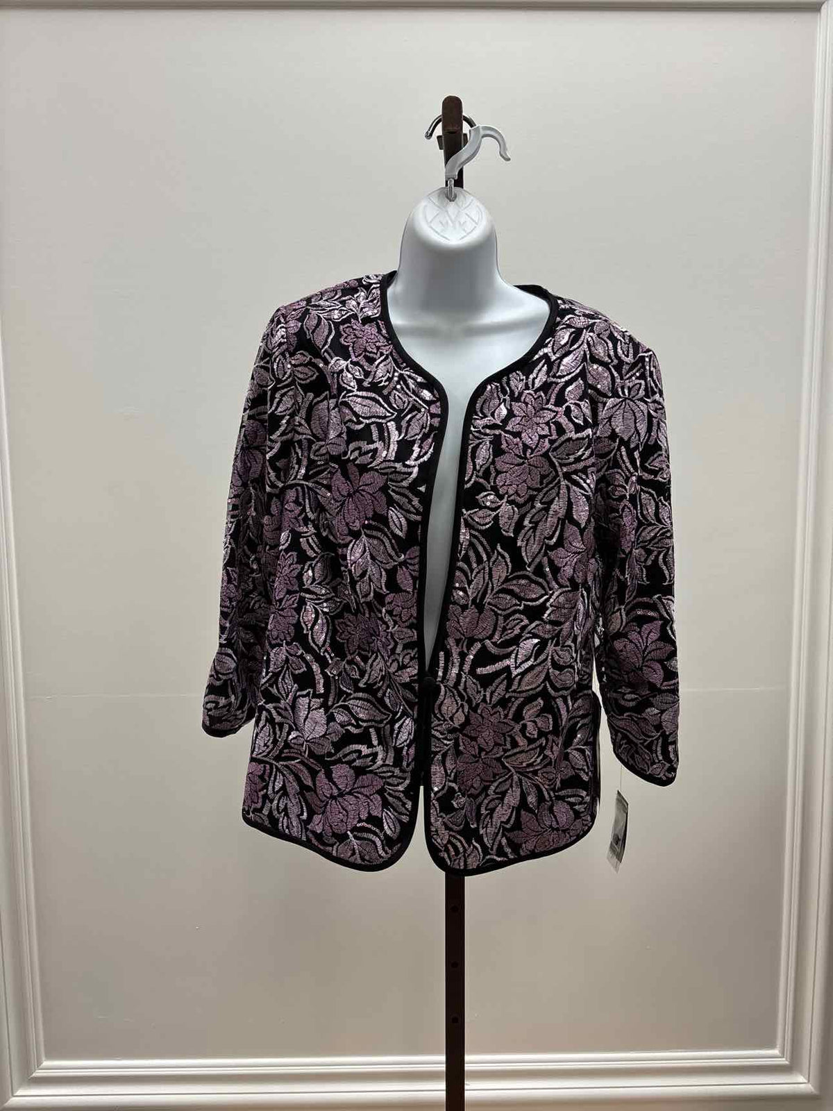 Alex Evenings Women's Scoop-Neck Tank & Embroidered Jacket - Black/Purple