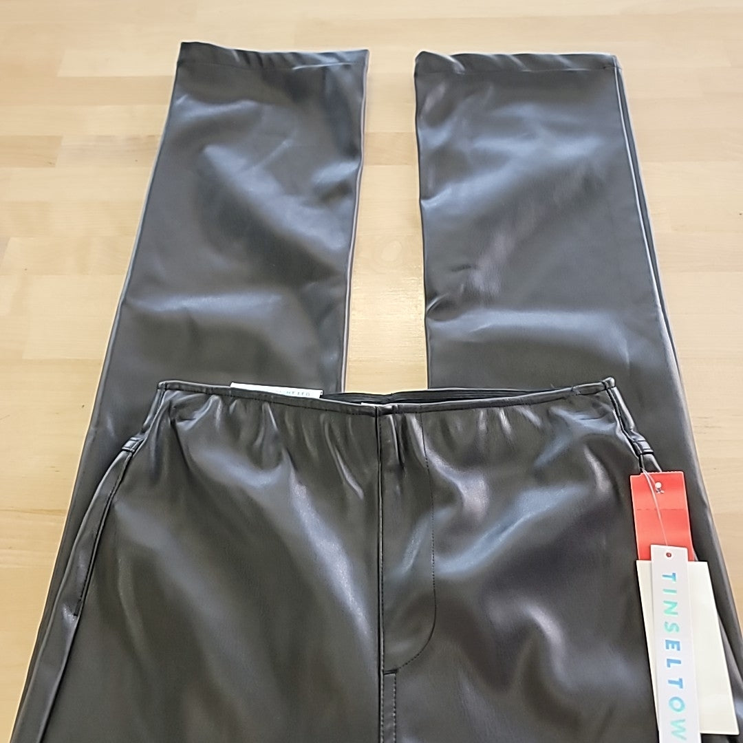 TINSELTOWN Size XS Black Faux Leather High Rise Casual Trouser Jeans NWT