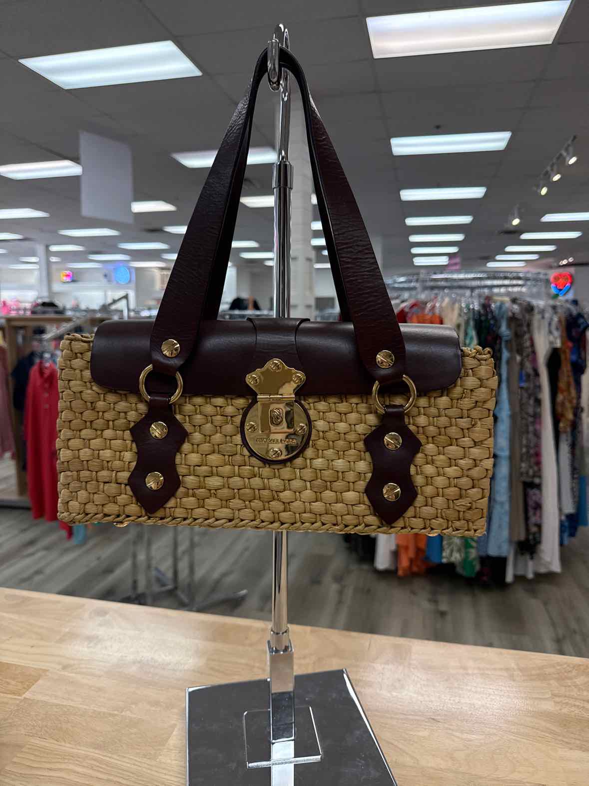 Michael Kors Santorini East West raffia bag Brown Leather
