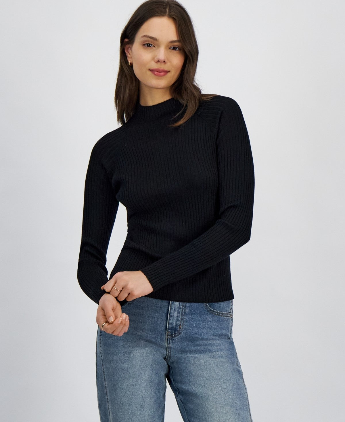 hooked up Size S Mock-Neck Rib-Knit Sweater