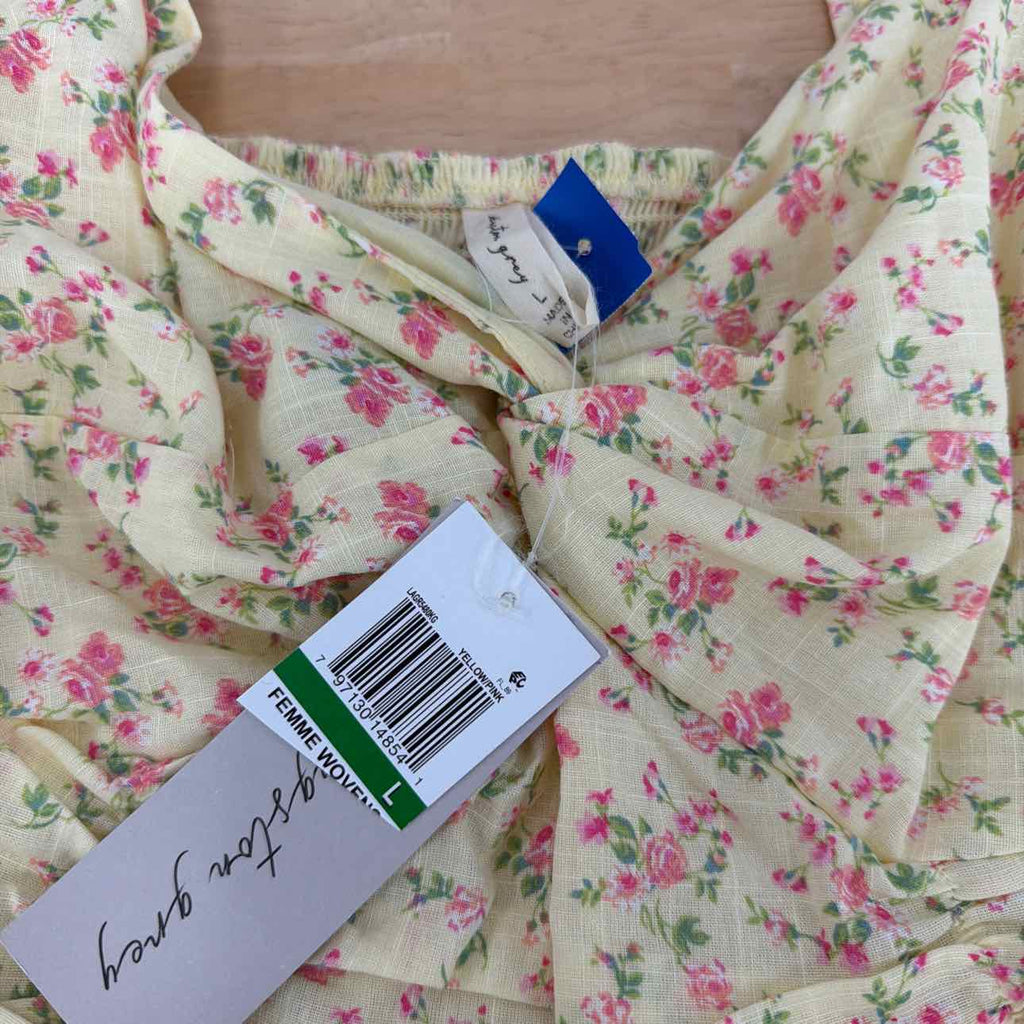 kingston grey Size L Printed Sweetheart-Neck Puff-Sleeve Top