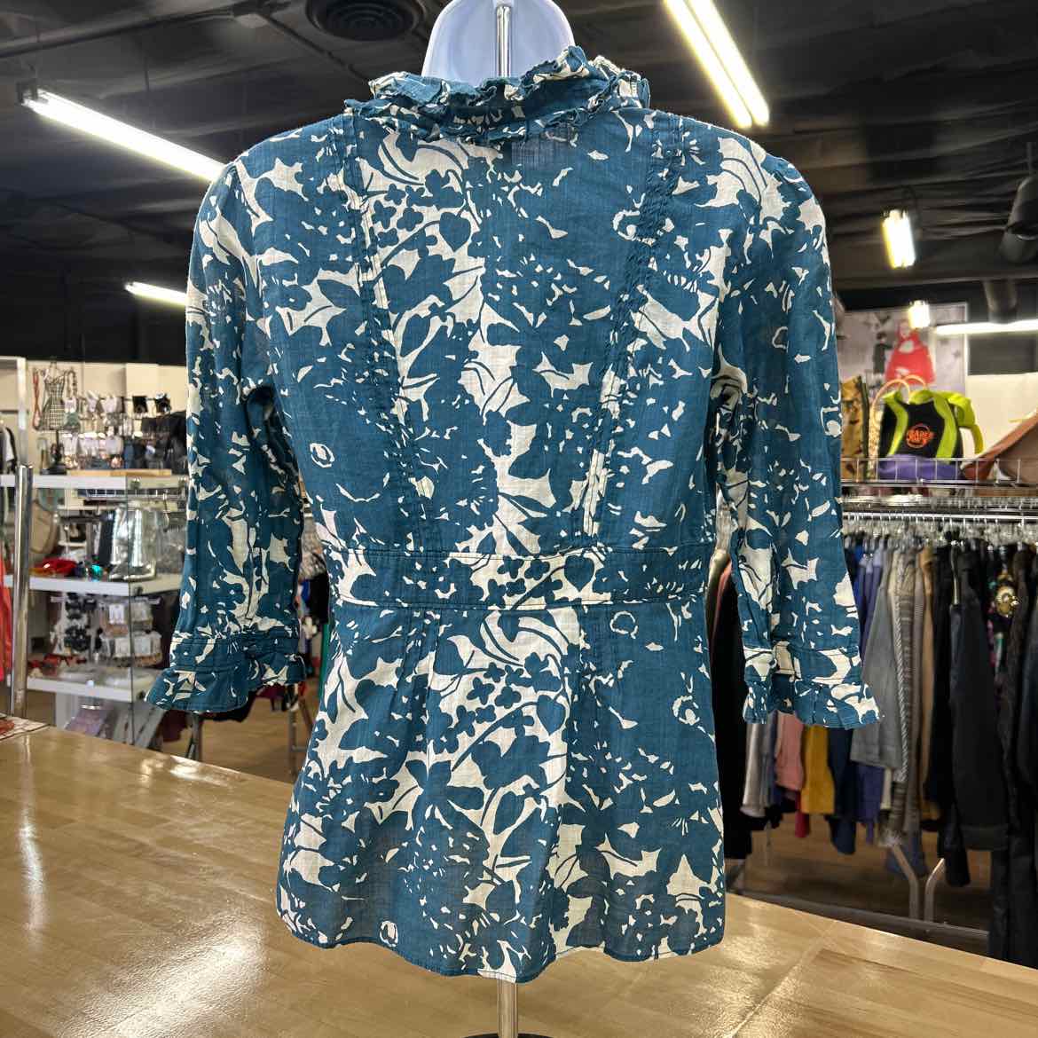 J Crew Size S/M Blue White Preloved Blouse LS