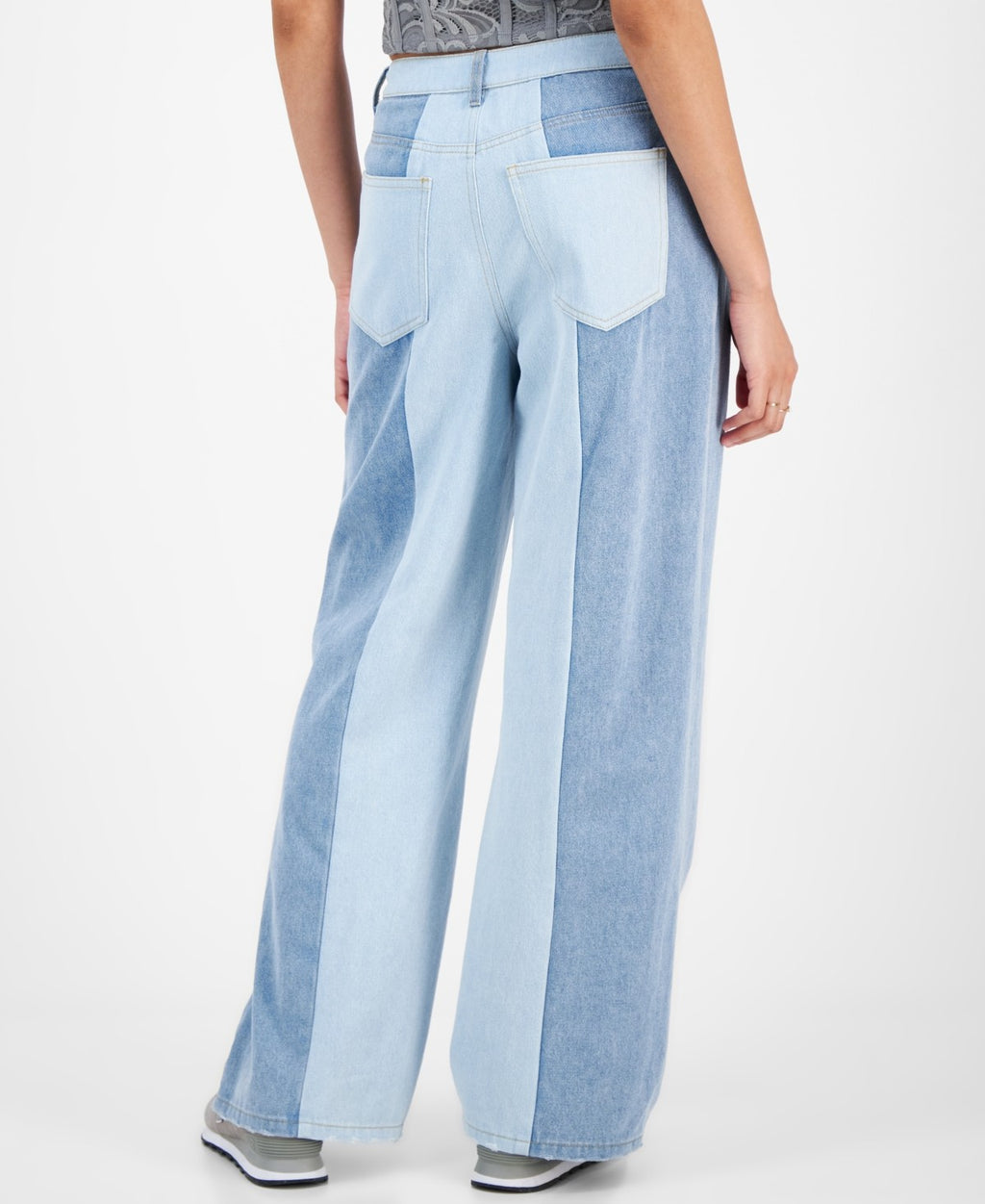 Tinseltown Juniors' High-Rise Wide-Leg Colorblocked Jeans - Med/light Colorblock