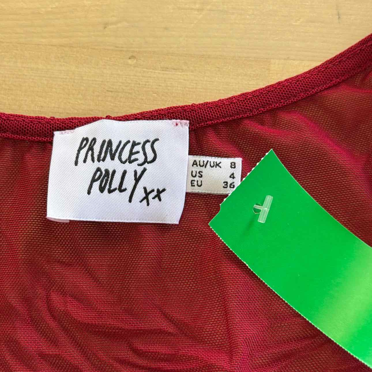 Princess Polly Size 4 Red Mesh Preloved Bodysuit