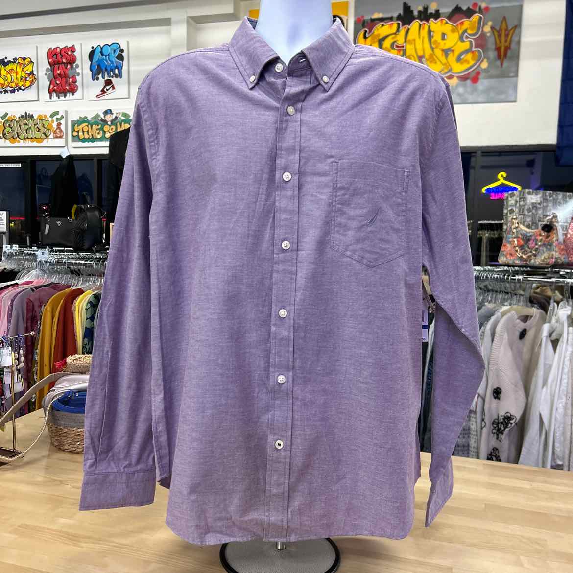 Nautica Size XL Purple New MENS Button Down Shirt