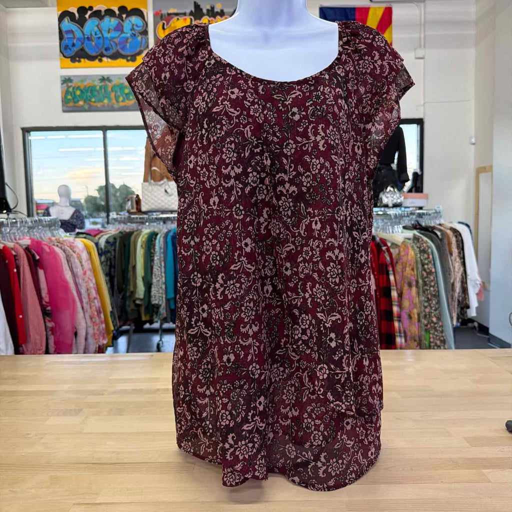 Roz & Ali Size L Burgundy Print Used Blouse