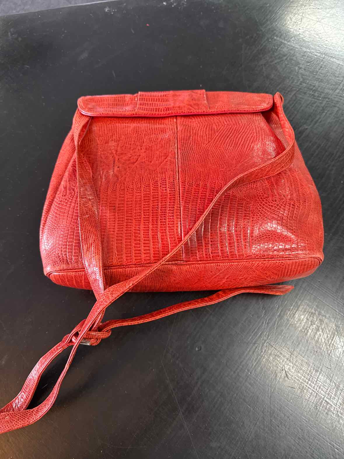 Sharif Red Orange Leather Vintage Preloved Handbag