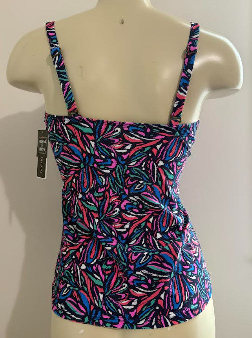 Island Escape Size 6 Abstract Tankini Swim Top, Black / Multi