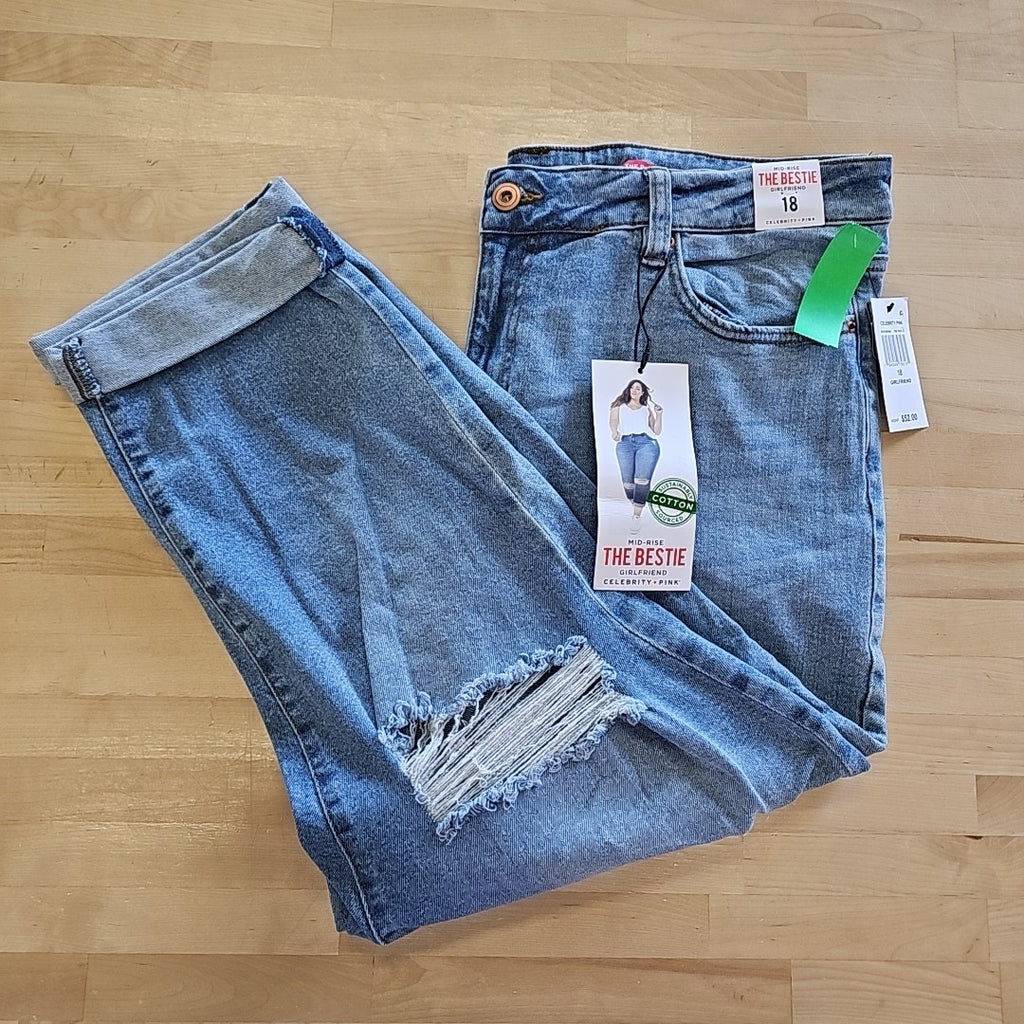 Celebrity Pink Trendy Plus Size Cuffed Girlfriend Jeans - Tide Pool - 18