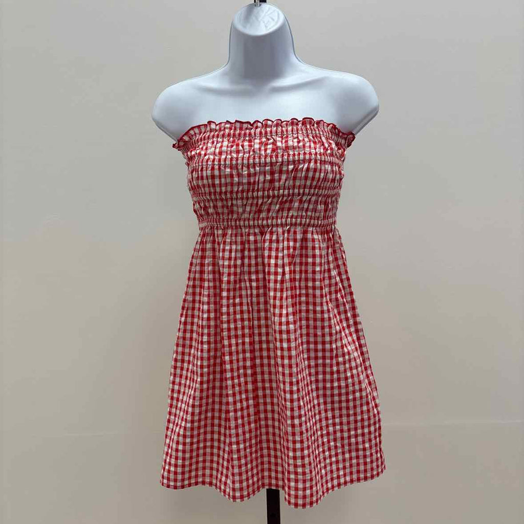 hippie rose Size XS Cotton Gingham Strapless Mini Dress - Red