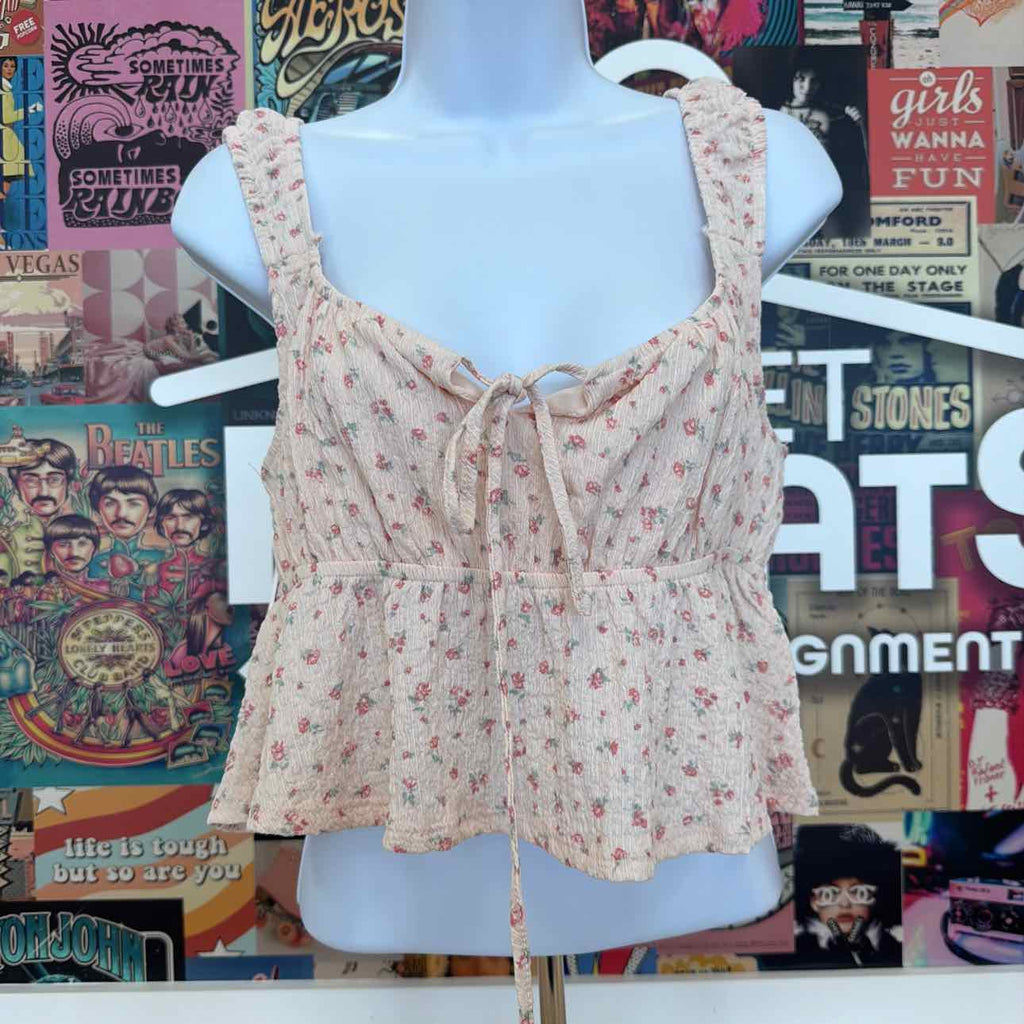 pink rose Size M Floral Printed Sleeveless Peplum Top - Blush Floral