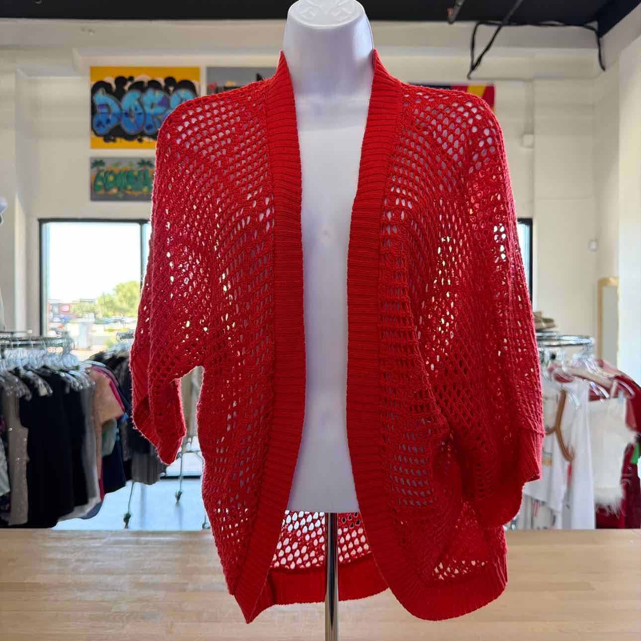 Sweaterworks Size L Red Knit Preloved Cardigan