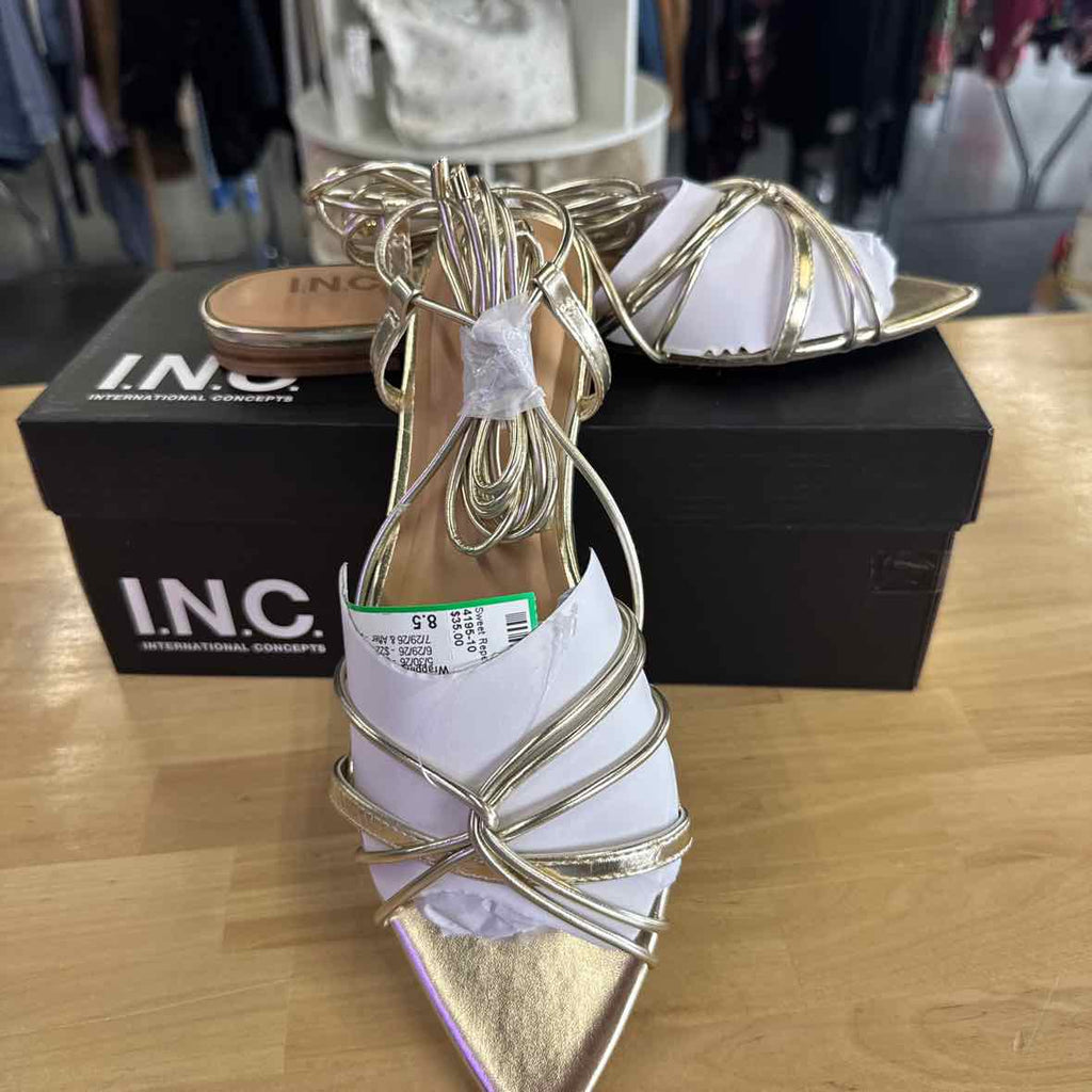 I.n.c. International Concepts Women's Kharmaa Lace-up Flat Sandals - Gold - 8.5