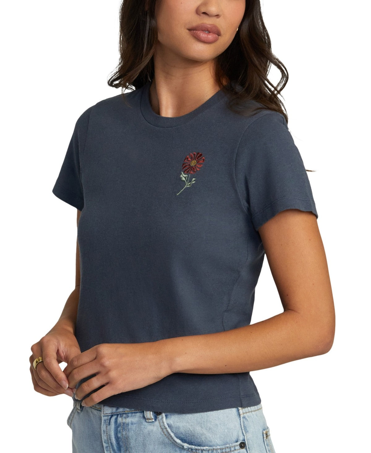 Rvca Women's Floral Graphic Cotton T-Shirt - Outer Space
