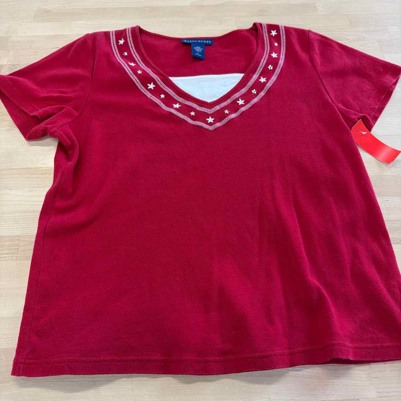Karen Scott Size L Red Preloved T-shirt