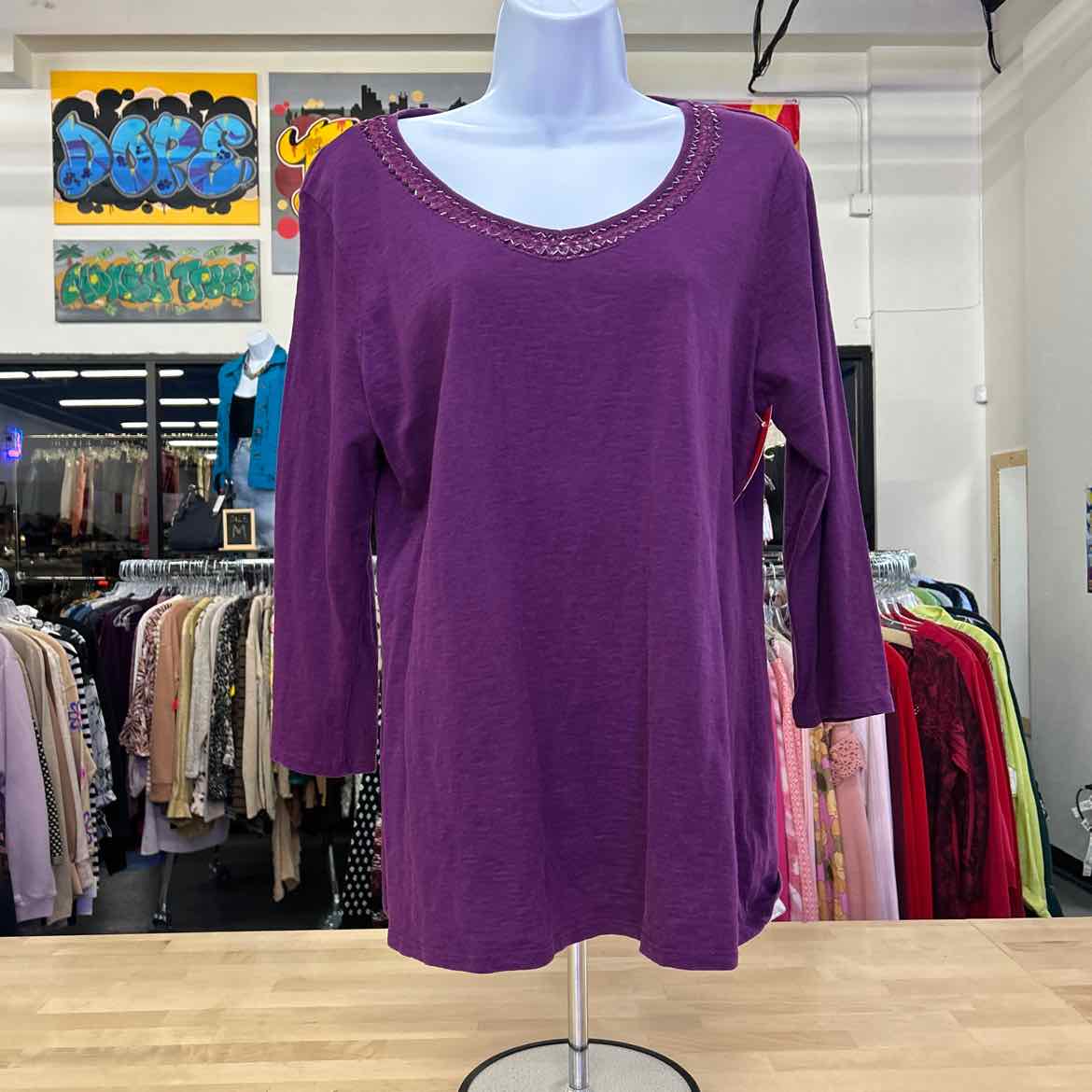 Coldwater Creek Size L Purple Preloved 3/4 Sleeve T-shirt