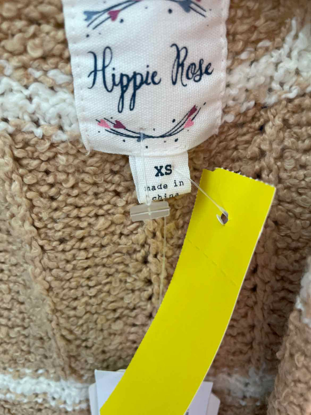 hippie rose Size XS Striped Open-Front Long Cardigan - Tan Stripe