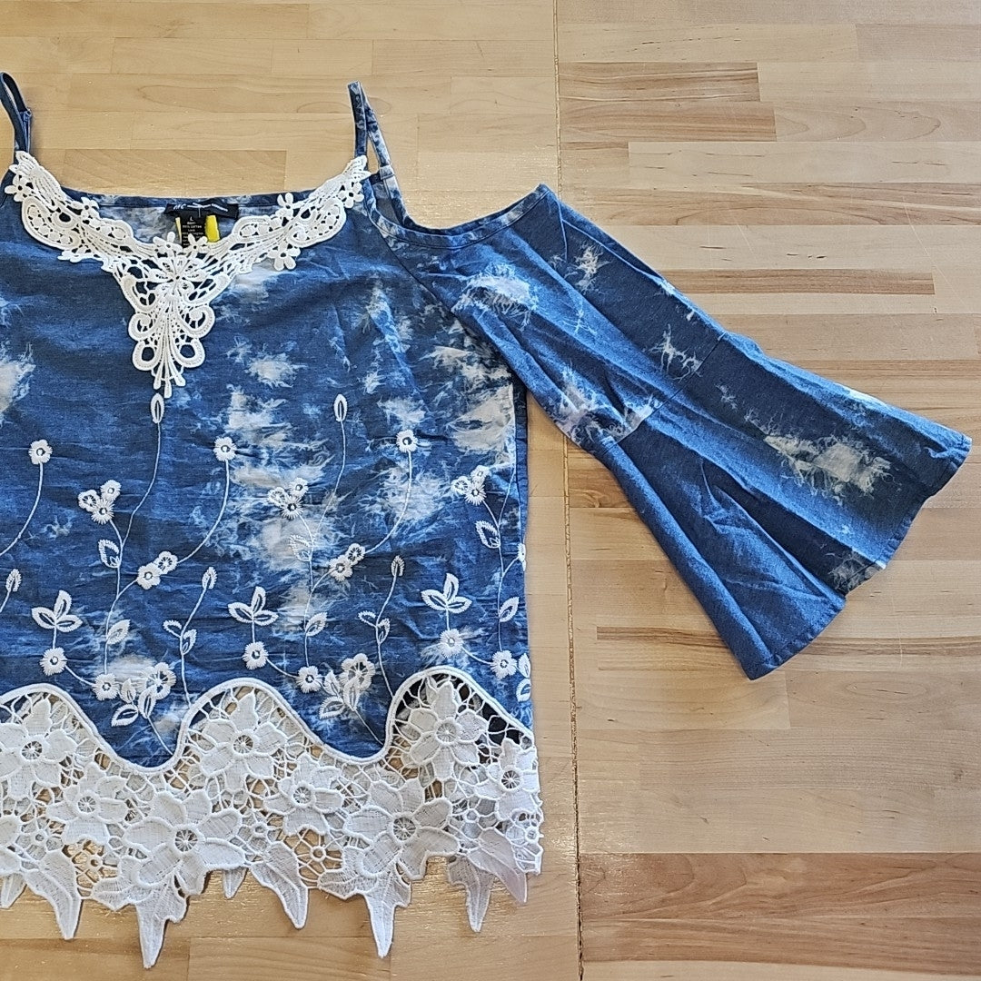 INC Size L Blue & White Blouse