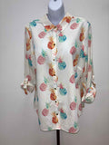 Chico's Size 2 Beige Orange Blouse LS