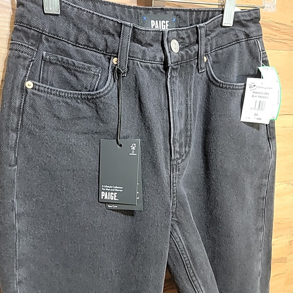 Paige Size 24 Robbie High Waist Cutoff Denim Gray Black Shorts NWT