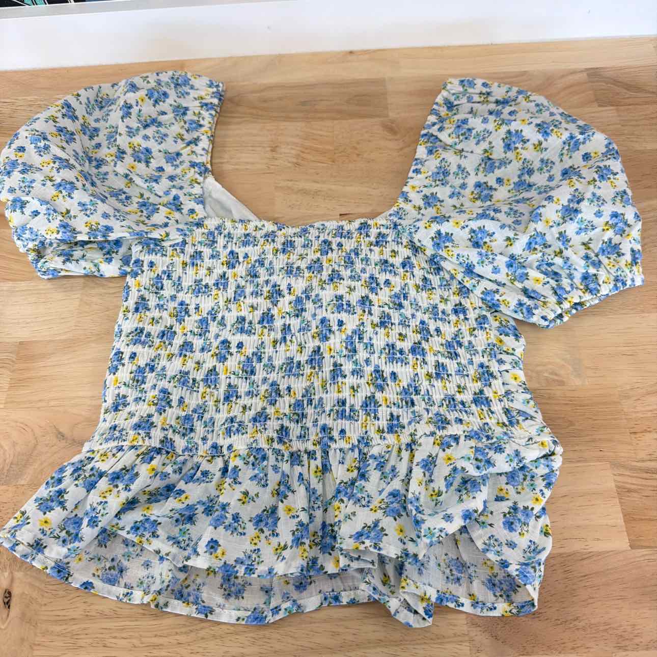 kingston grey Size XS Printed Sweetheart-Neck Puff-Sleeve Top