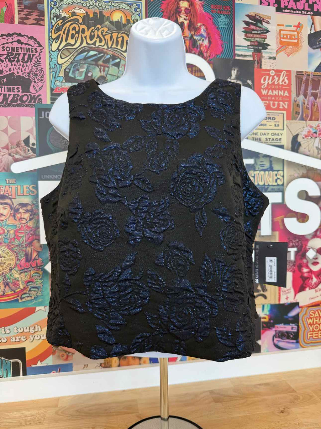 Muse Size 12 Textured-Rose Sleeveless Top - Black Blue