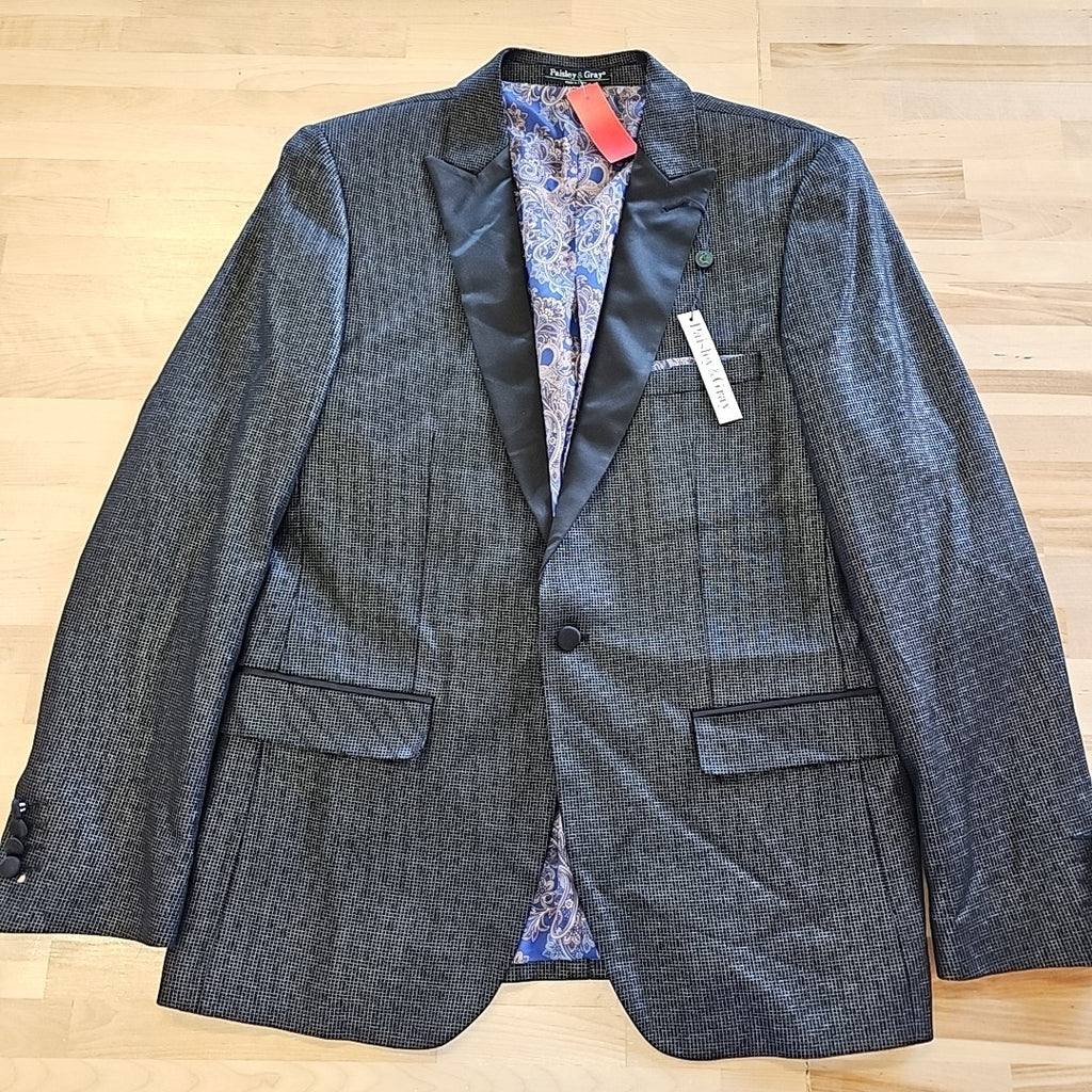 Paisley & Gray Men's Peak-Lapel Tuxedo Jacket - Black Silver Knit