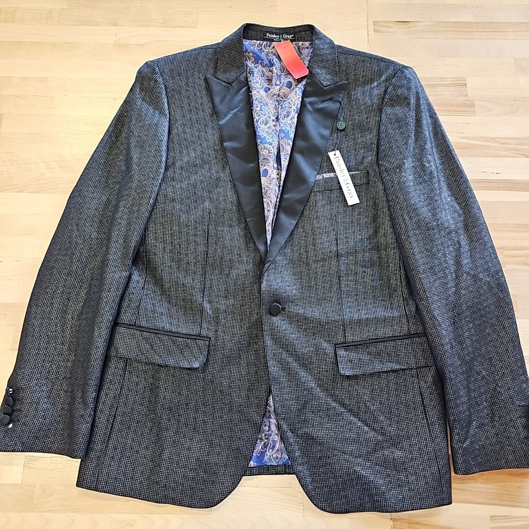 Paisley & Gray Men's Peak-Lapel Tuxedo Jacket - Black Silver Knit