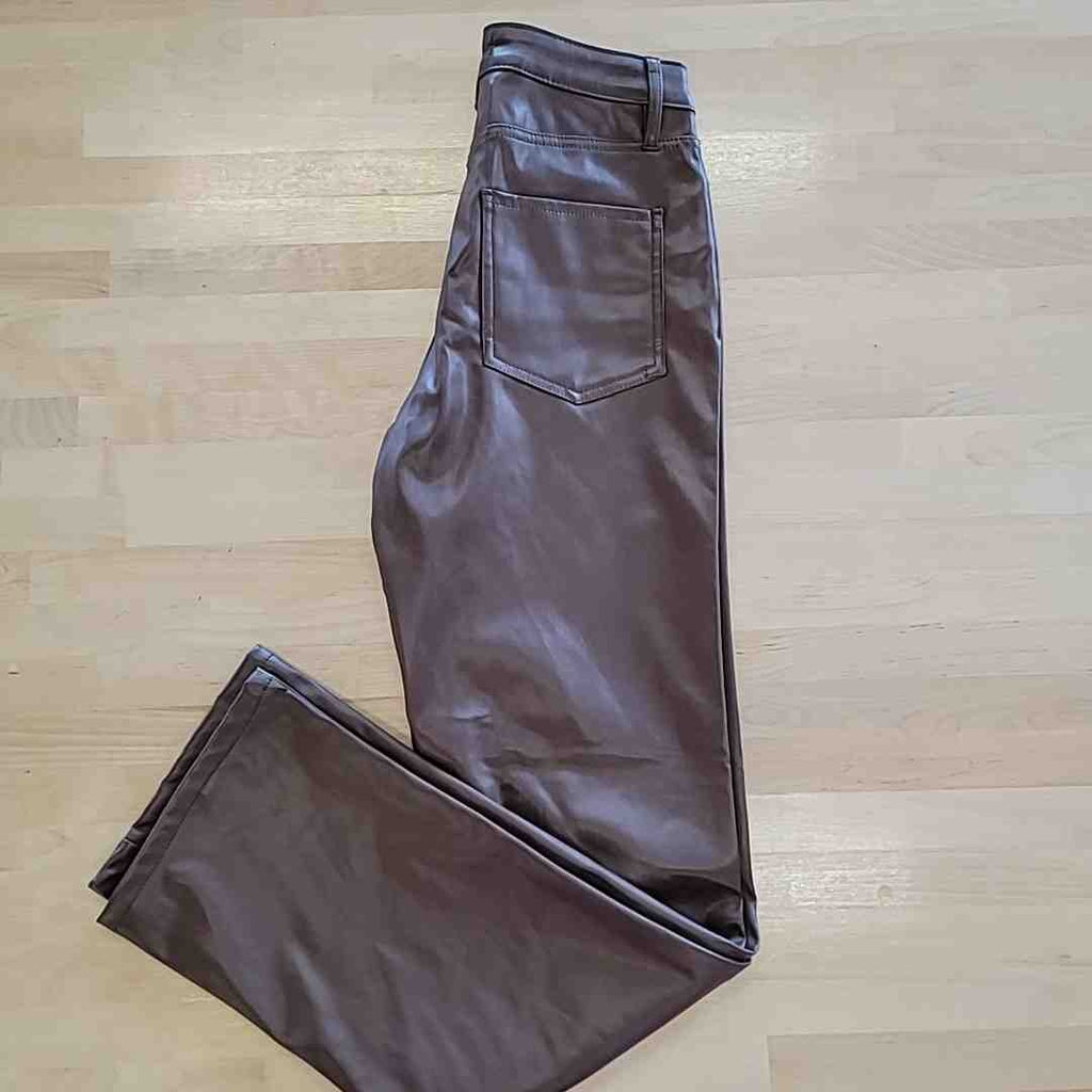 dollhouse Size 1/2 Brown Faux-Leather High-Rise Wide-Leg Jeans NWT