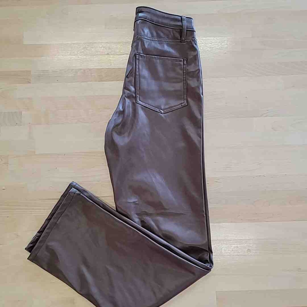 dollhouse Size 1/2 Brown Faux-Leather High-Rise Wide-Leg Jeans NWT