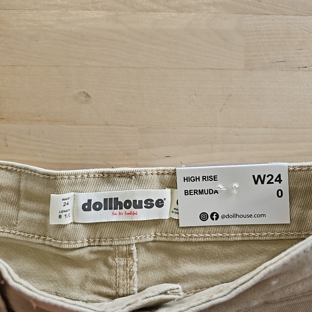 Dollhouse Juniors' High-Rise Frayed Bermuda Shorts - Tan - 0