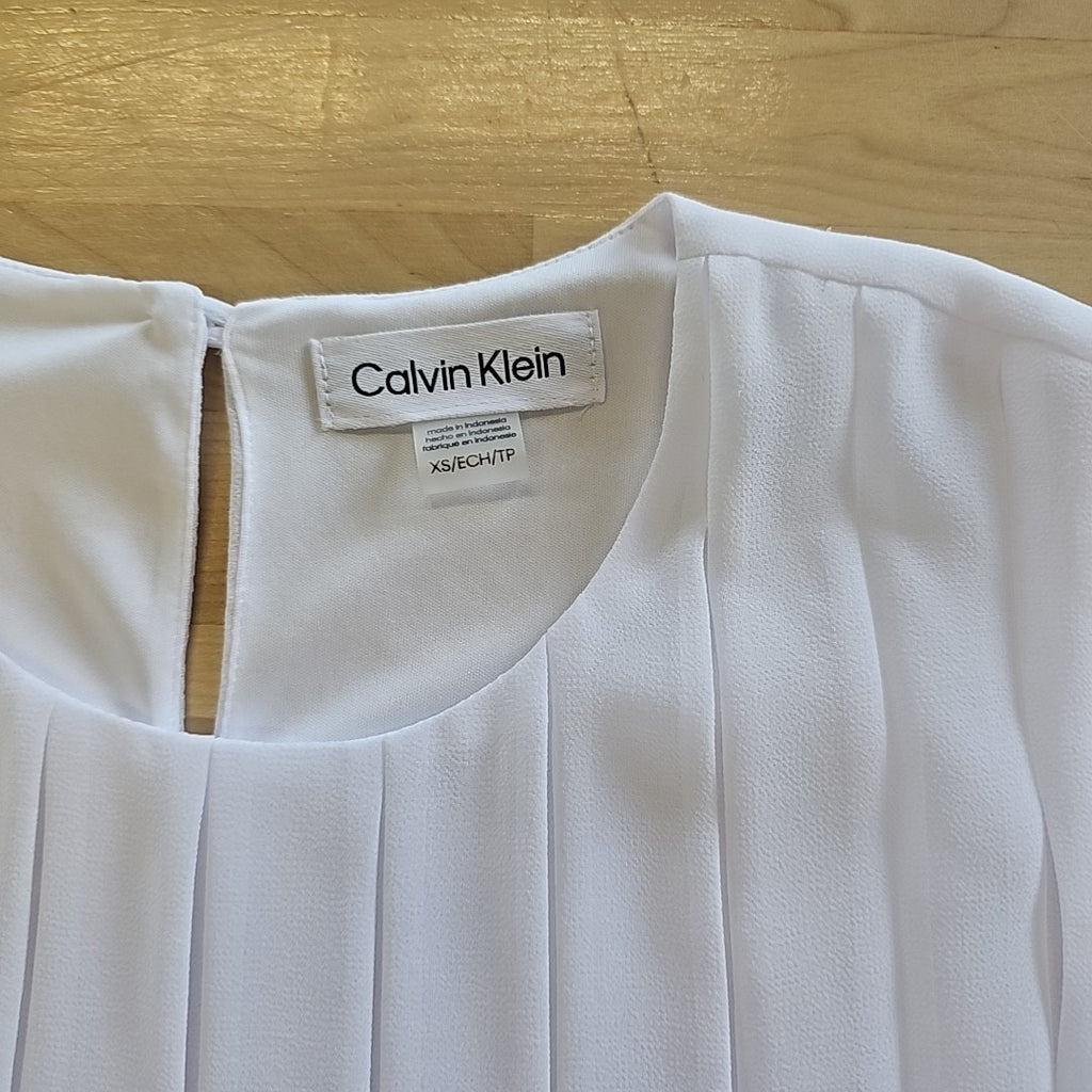 Calvin Klein Sleeveless Pleated Blouse - White