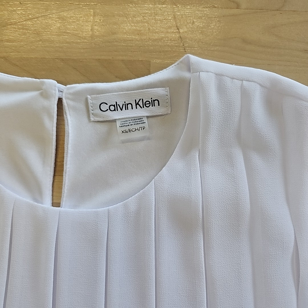 Calvin Klein Sleeveless Pleated Blouse - White