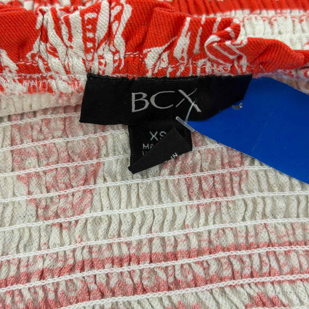 BCX Size XS Printed Linen-Blend Top