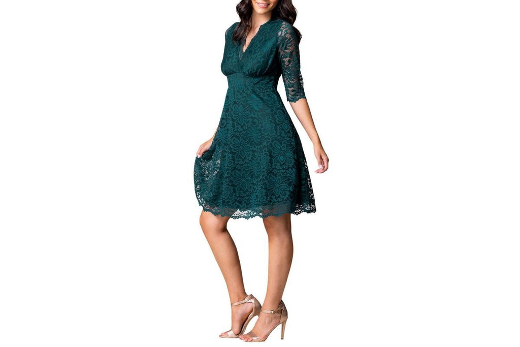 Kiyonna Women's Mademoiselle Lace Cocktail Dress with Sleeves - Emerald Green