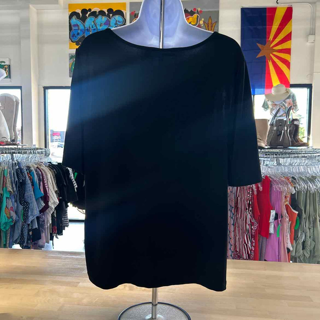 Susan Graver Size S Black Polyester Spandex Preloved Blouse SS