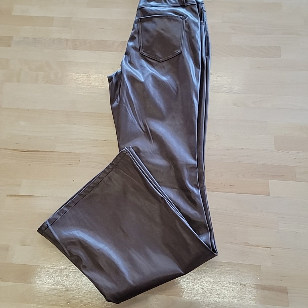 dollhouse Size 1/2 Brown Faux-Leather High-Rise Wide-Leg Jeans NWT