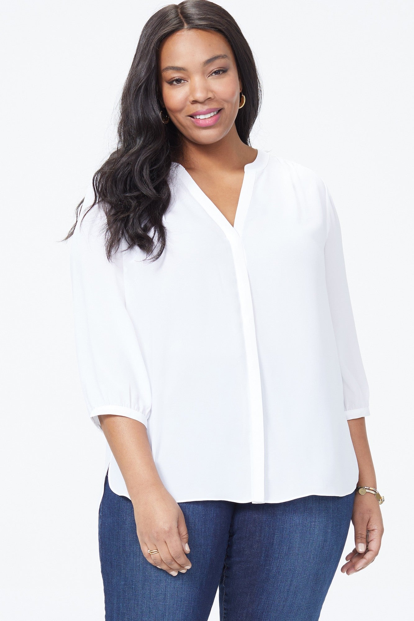 NYDJ Women's 2X White Pintuck Blouse