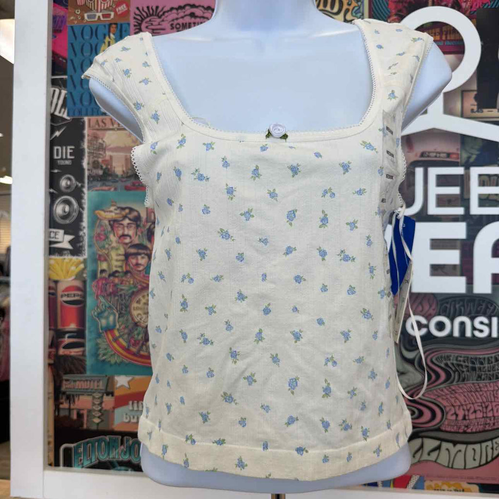 hippie rose Size M Pointelle Ditsy Print Seamless Tank - White Ditsy