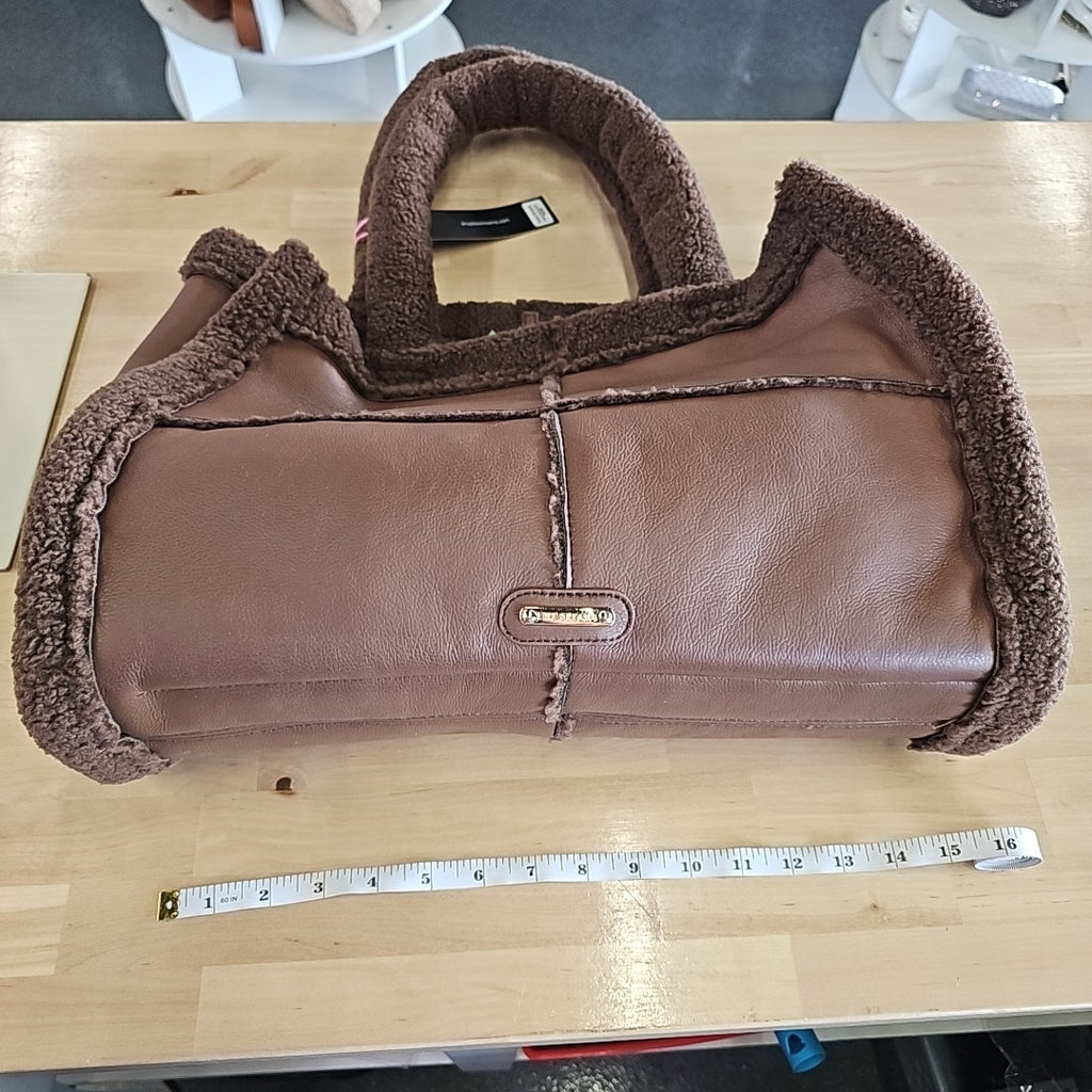 LIKE DREAMS Fashion Large Handbag Soft Sherpa Tote - Vintage Vegan Leather