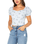 Celebrity pink Size L Cropped Puff-Sleeve Top - Baby Blue Plaid Ditsy