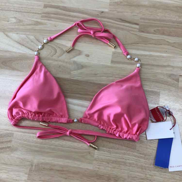 Red Carter Size L Shine Solids Pearl Triangle Top