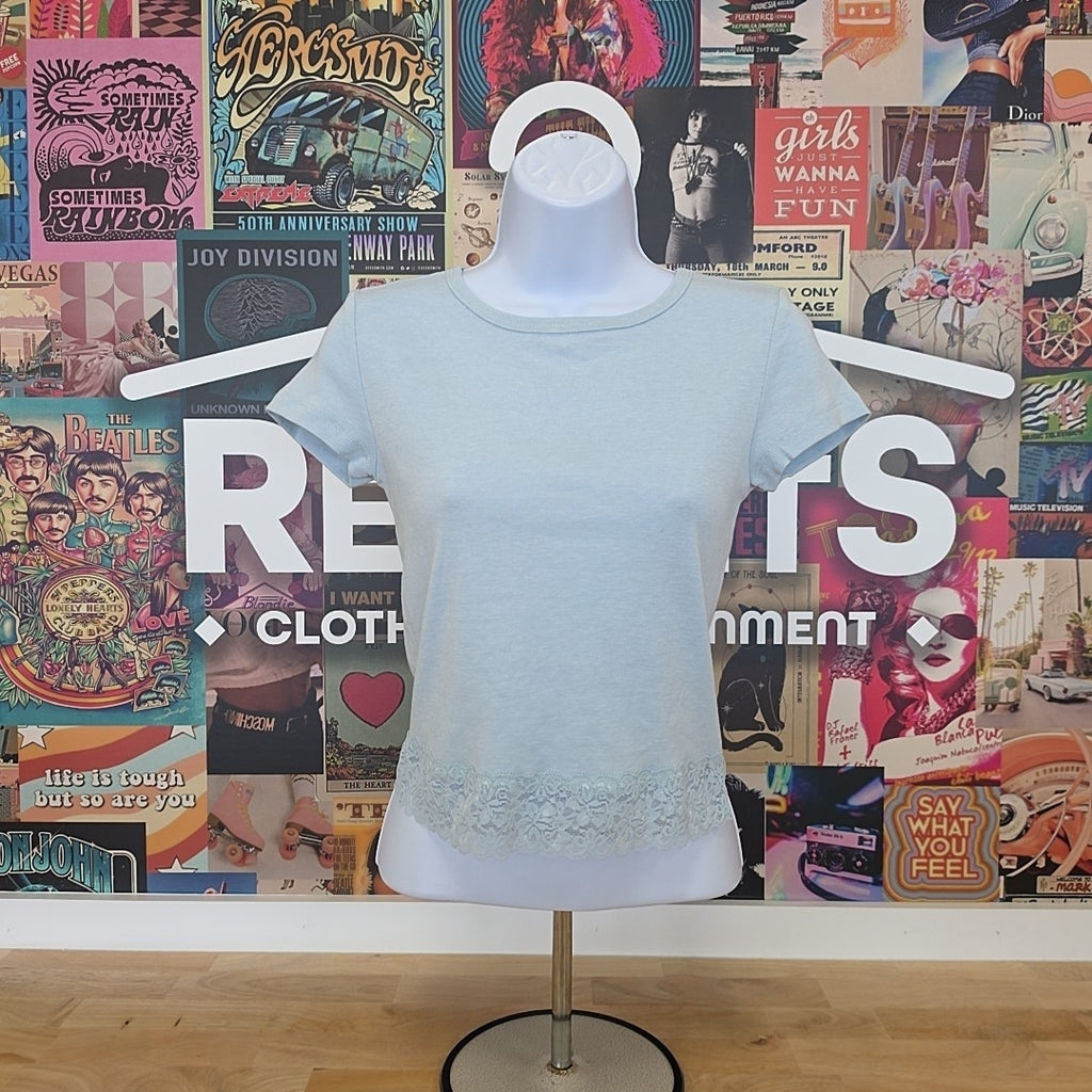 hippie rose Size L Lace-Trim Short-Sleeve Crewneck Tee - Baby Blue