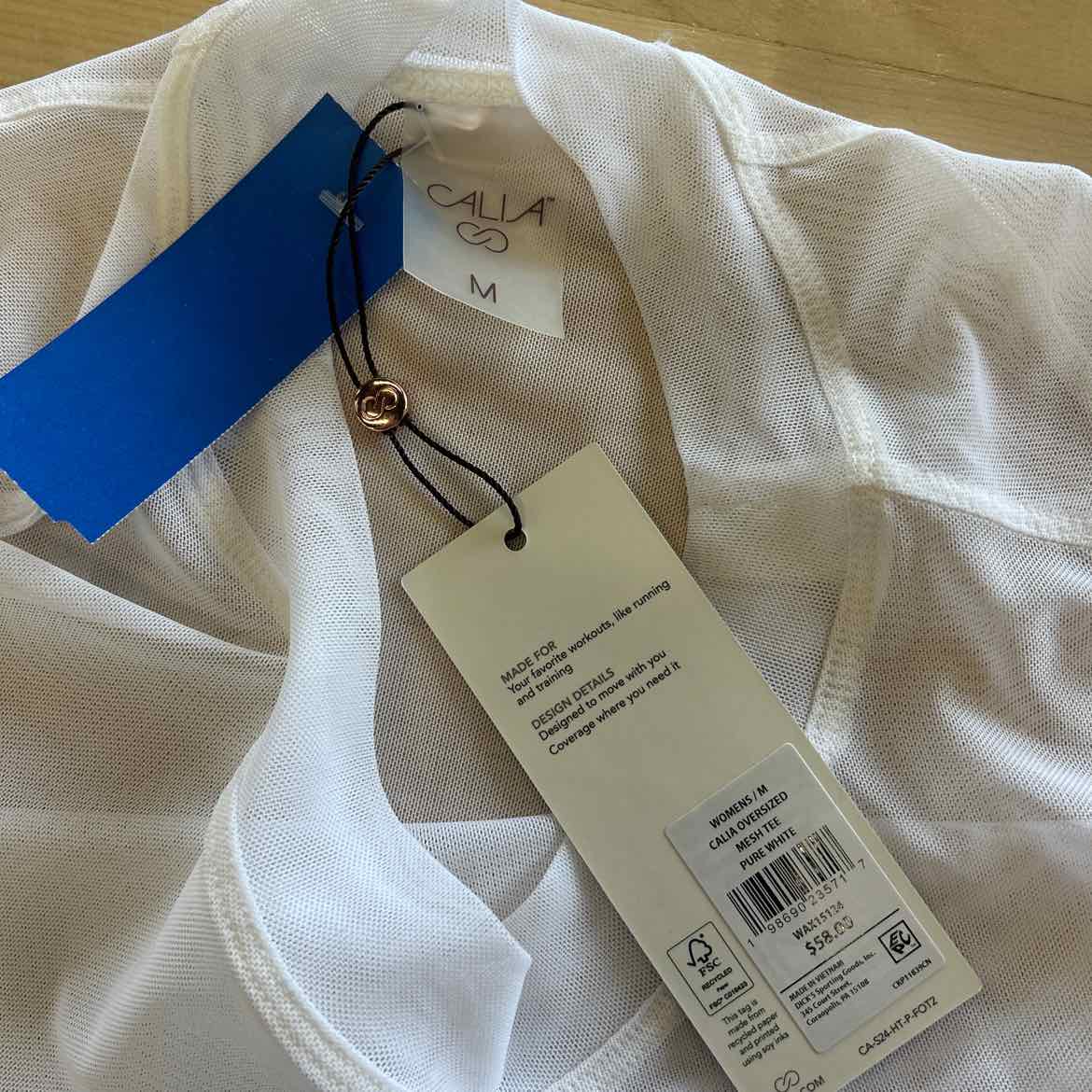 Calia Size M White Sheer New T-Shirt SS