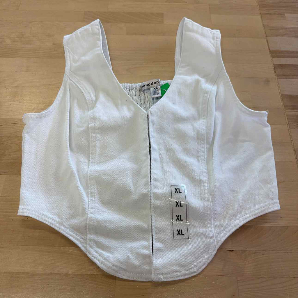 Madden Girl Juniors' Denim Hook-Front Corset Top - White